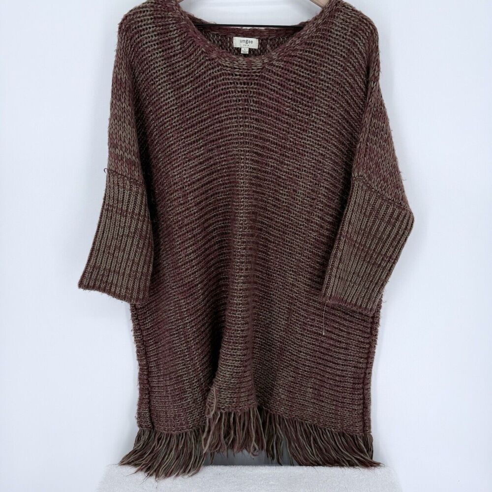 Umgee Red Fringe Trimmed Pull Over Sweater Size Large